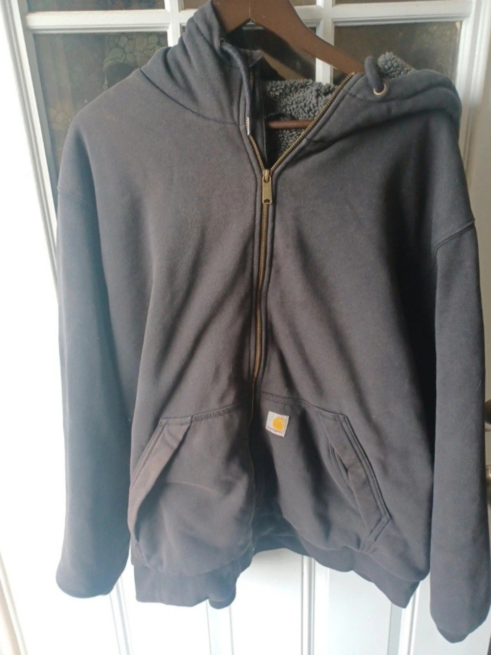 Carhartt Black Sherpa-Lined Zip Hoodie Jacket